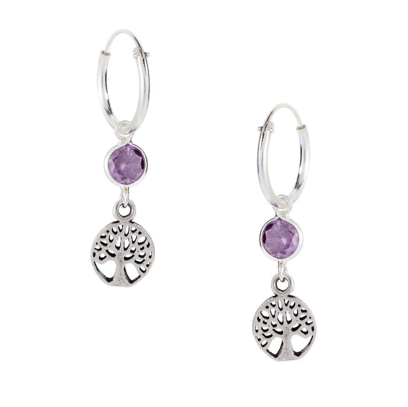 Amethyst Tree of Life Hoops