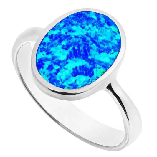 Elegant Blue Opal Large Oval Ring