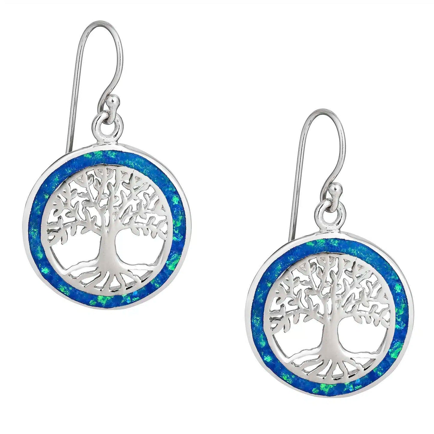 Exquisite Blue Opal Tree of Life Earrings