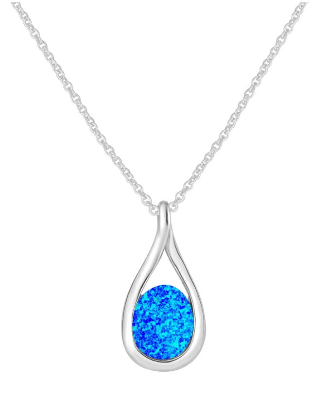 Blue Opal Dainty Oval Pendant - Necklace