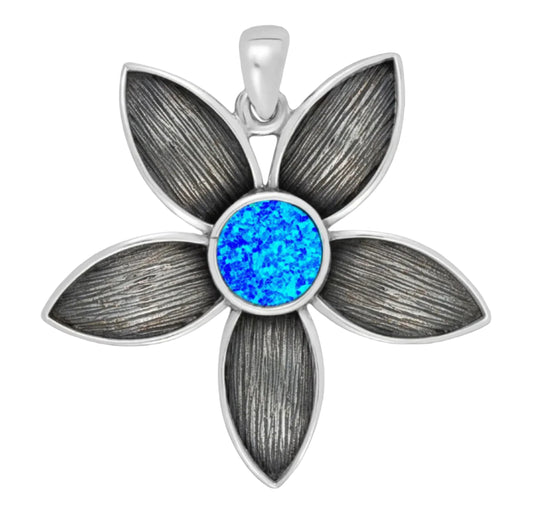 Blue Opal Large Flower Pendant