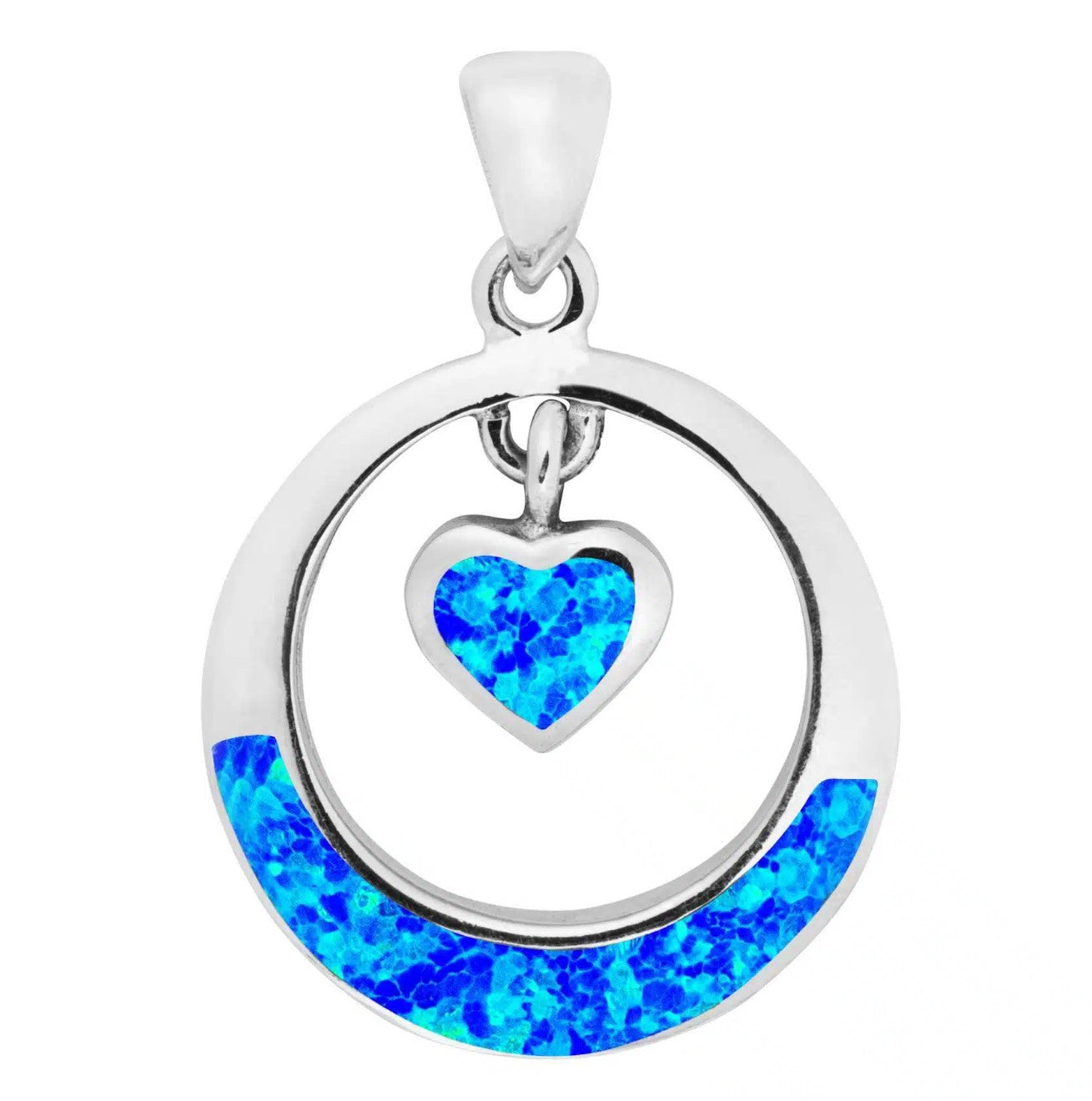 Blue Opal Round Heart Pendant