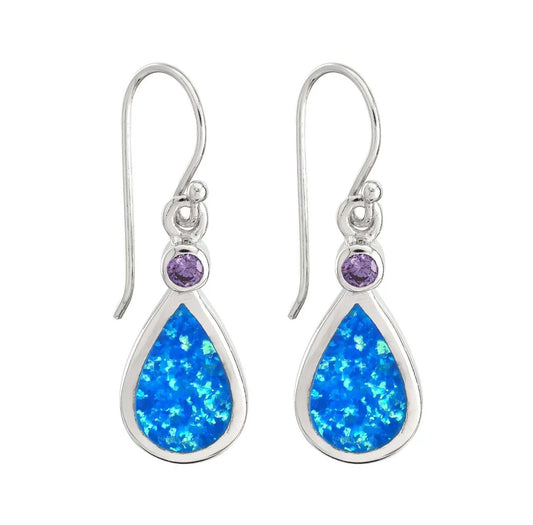 Blue Opal and Amethyst Earrings