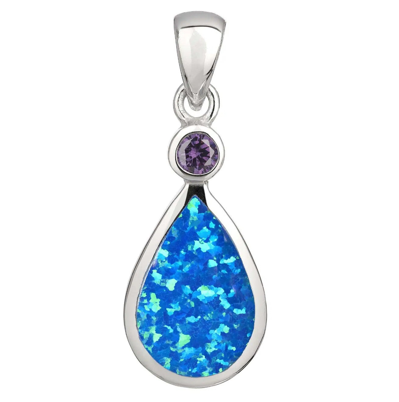 Blue Opal and Amethyst Teardrop Pendant