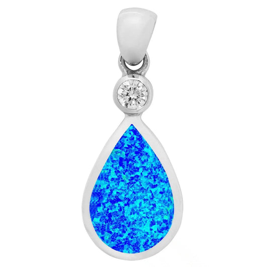 Blue Opal and Crystal Teardrop Pendant