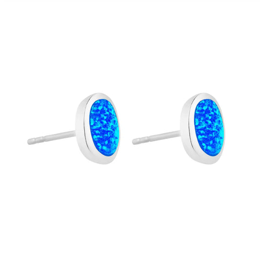 Oval Blue Opal Studs