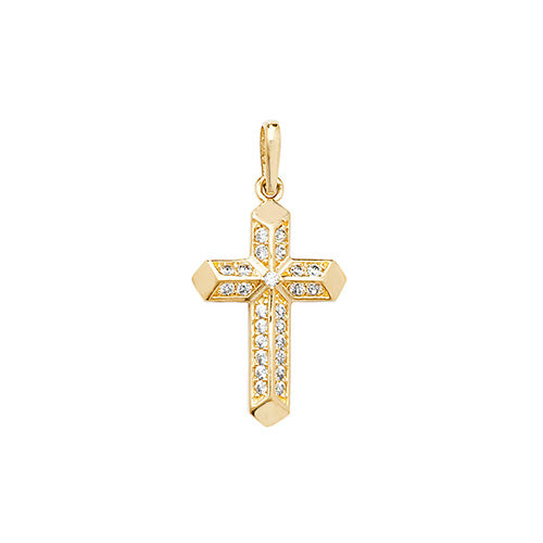 9ct Yellow Gold Cross Pendant with Sparkling CZ Stones – Elegant & Timeless