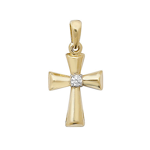 9ct Yellow Gold Cross Pendant with Central CZ Stone – Classic & Elegant