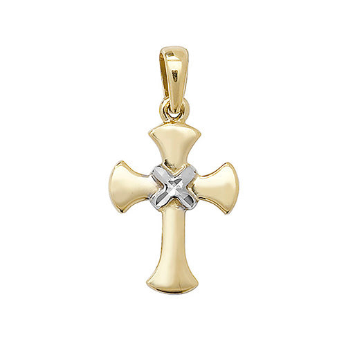 9ct Yellow & White Gold Cross Pendant – Stylish Two-Tone Design