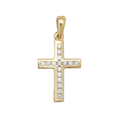 9ct Gold Cross Pendant with CZ Stones – Elegant & Timeless Design