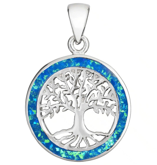 Stunning Blue Opal Tree of Life Pendant