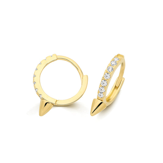 9ct Yellow Gold CZ Spike Huggie Earrings