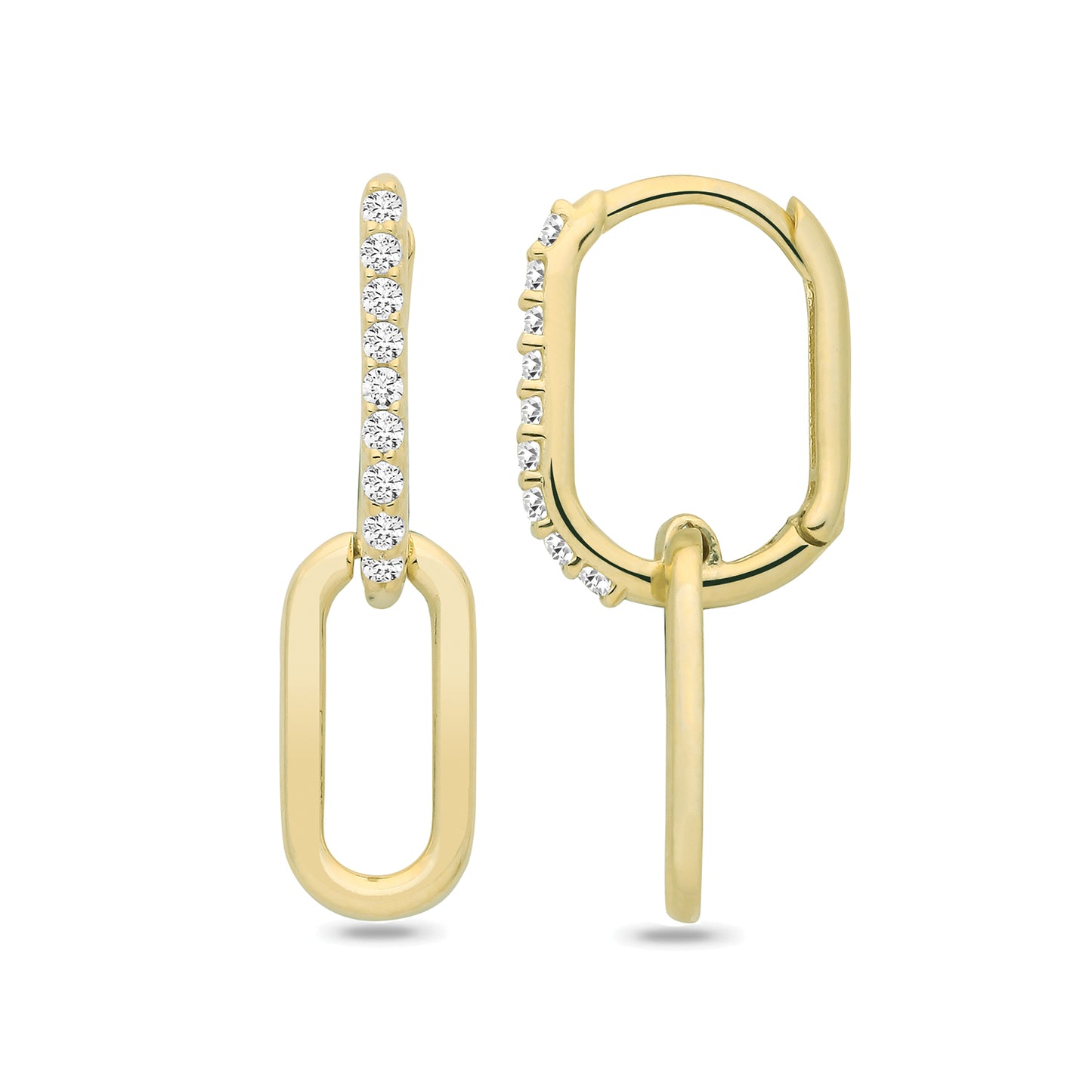 9ct Yellow Gold Paperclip Link Drop Huggie Earrings