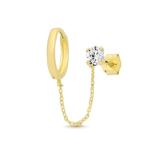 9ct Yellow Gold CZ Chain Single Huggie