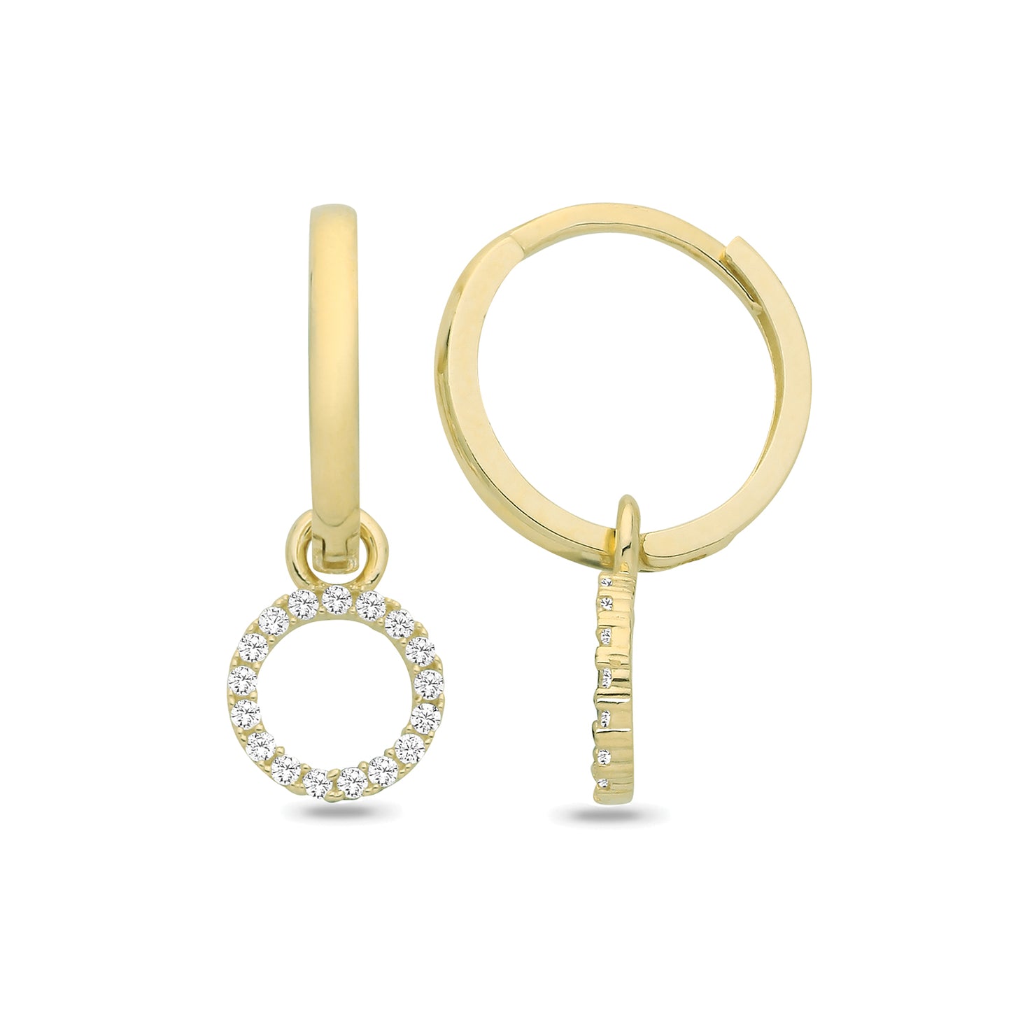 9ct Yellow Gold CZ Circle Drop Huggies