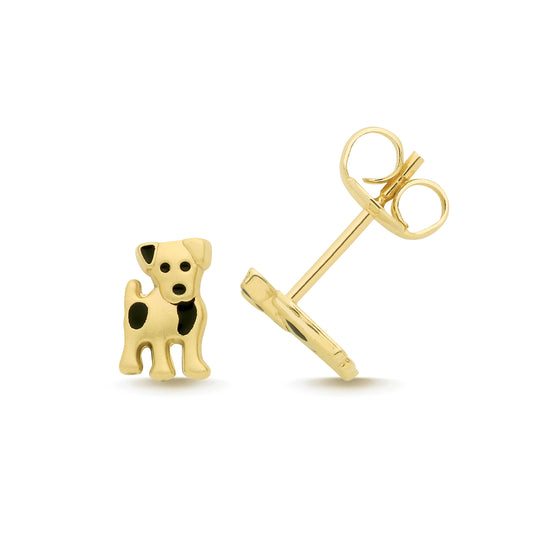 9ct Yellow Gold Puppy Stud Earrings