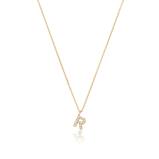 Natural Diamond Initial Necklace-R