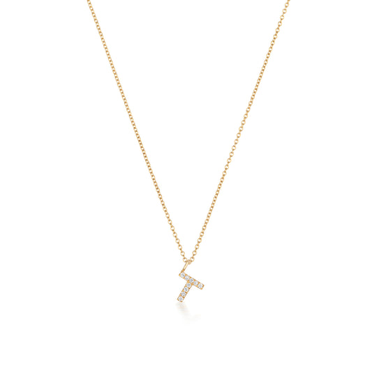 Natural Diamond Initial Necklace -T