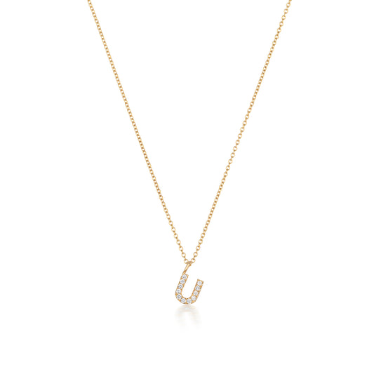 Natural Diamond Initial Necklace-U