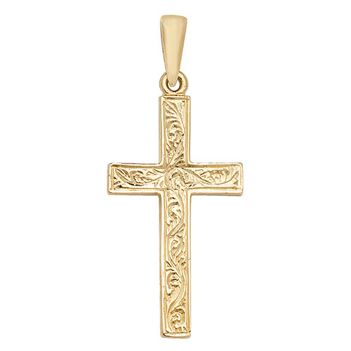 9ct Yellow Gold Patterned Cross Pendant – Classic & Elegant Design