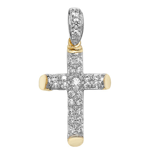 9ct Yellow Gold Small Cross Pendant with CZ Stones – Elegant & Sparkling Design