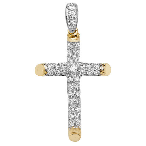 9ct Yellow Gold Small Cross Pendant with CZ Stones – Elegant & Sparkling Design