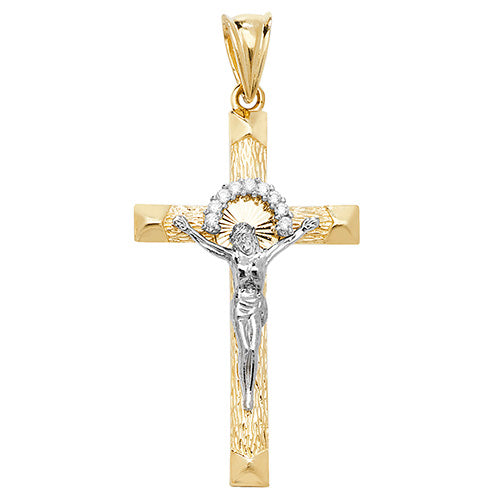 9ct Yellow Gold CZ Crucifix Pendant – Stunning Two-Tone Design