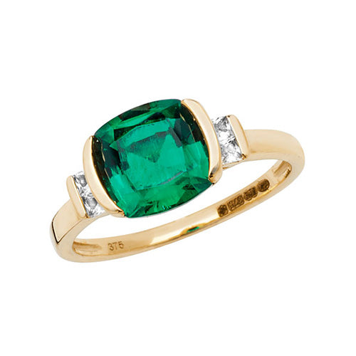 Cushion-Shaped Lab-Created Emerald and White Sapphire