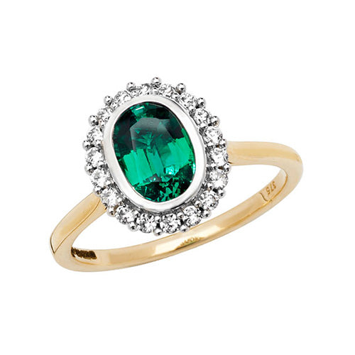 9ct Yellow Gold Oval Created Emerald & White Sapphire Ring – Elegant & Timeless