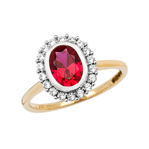 9ct Yellow Gold Oval Created Ruby & White Sapphire Ring – Bold & Elegant