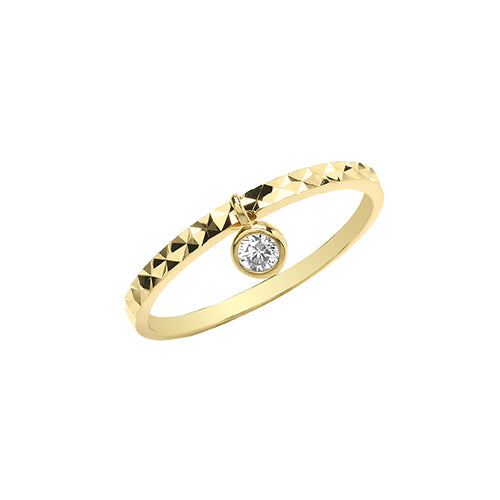 9ct Yellow Gold CZ Dangle Ring