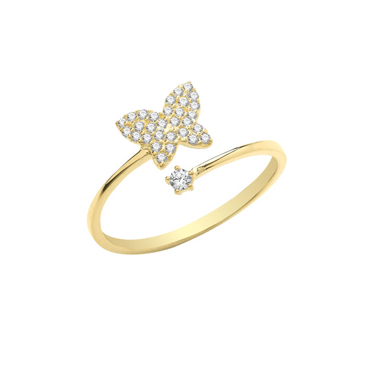 9ct Yellow Gold CZ Butterfly Wrap Ring