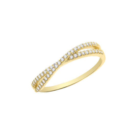 9ct Yellow Gold CZ Crossover Ring