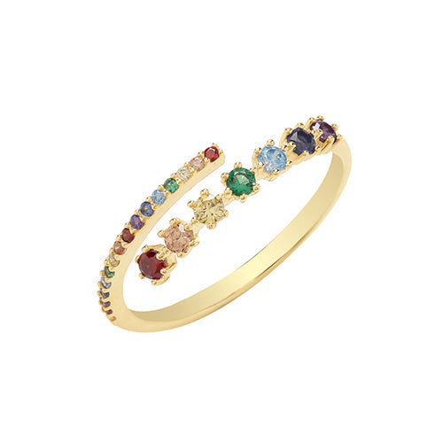 9ct Yellow Gold Rainbow CZ Wrap Ring