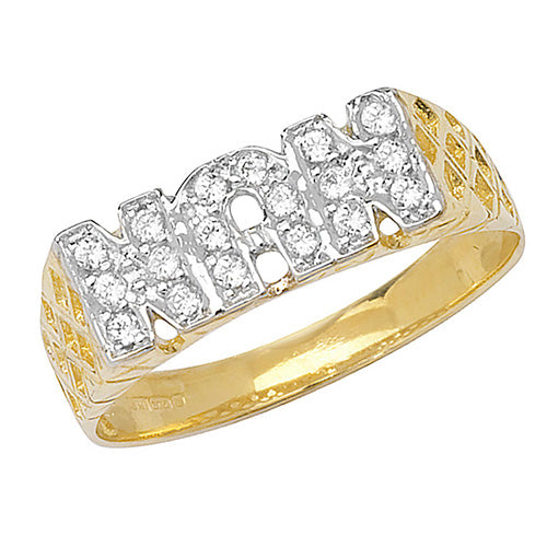 9ct Yellow Gold Ladies’ Basket Side ‘Nan’ CZ Ring