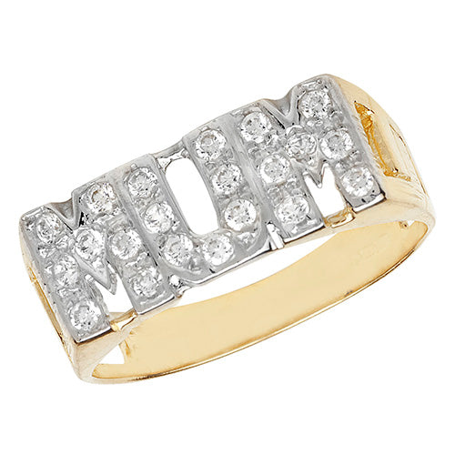 9ct Yellow Gold Ladies’ Curb Sides ‘Mum’ CZ Ring