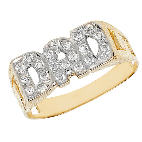 9ct Yellow Gold Men’s Curb Sides ‘Dad’ CZ Ring