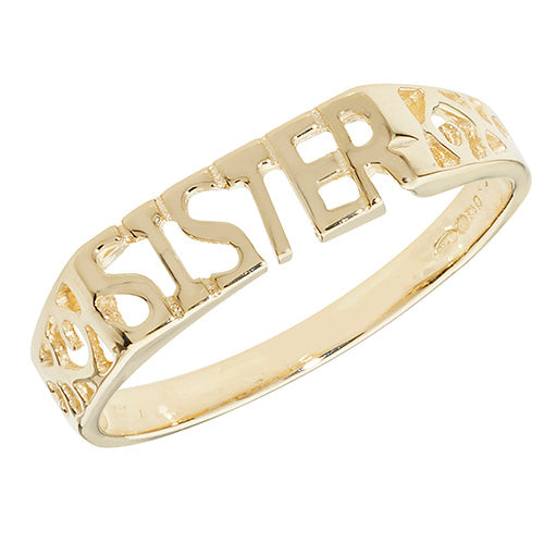 9ct Yellow Gold Ladies’ Scroll Sides ‘Sister’ Ring